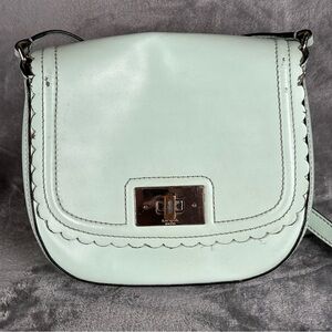 Kate Spade Scalloped Edge Crossbody Mint Green Aqua Leather Turn Lock Saddle Bag